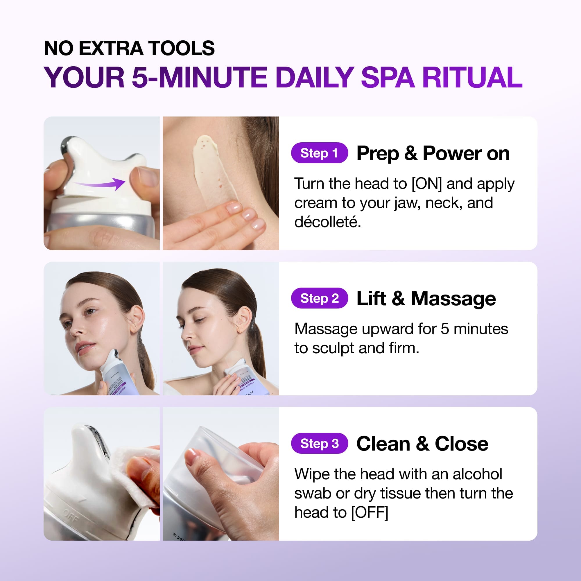 Woman admiring her lifted jawline in a mirror.