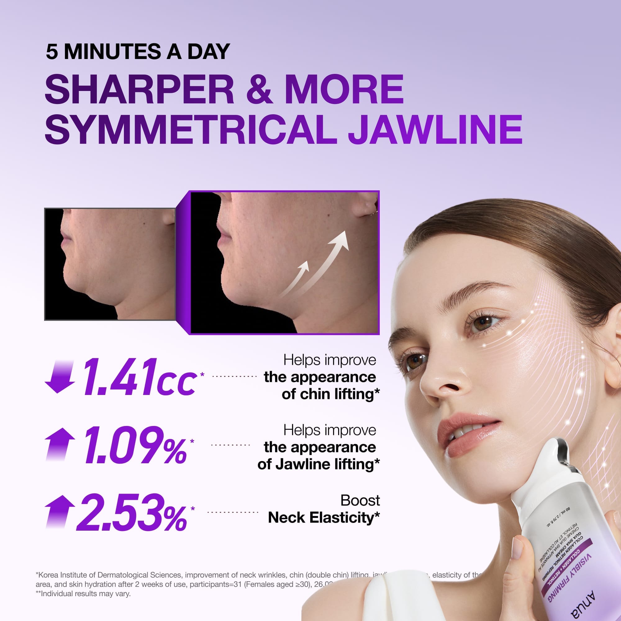 Woman applying neck cream with guasha roller