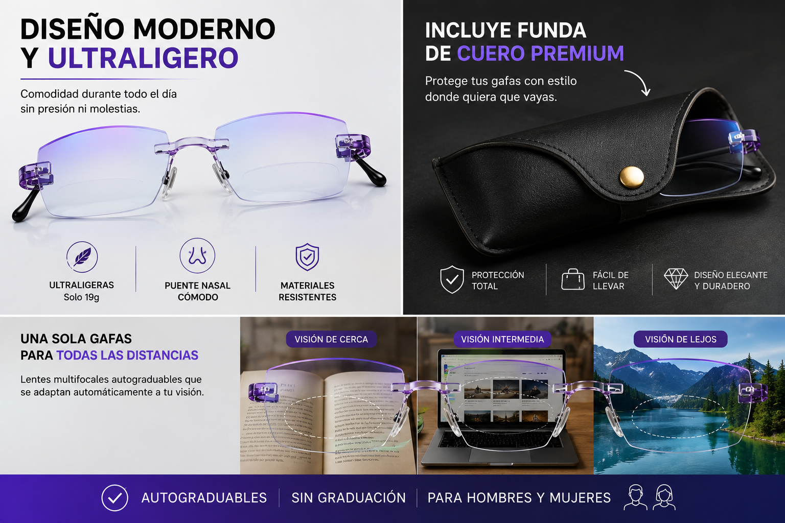 Dos pares de lentes VisionPro™ con un diseño moderno y elegante.