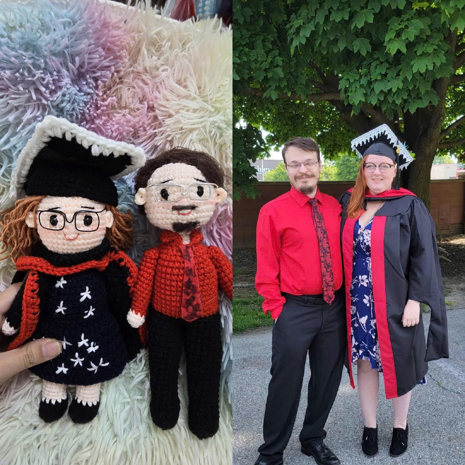 Close-up of a custom crochet doll's face