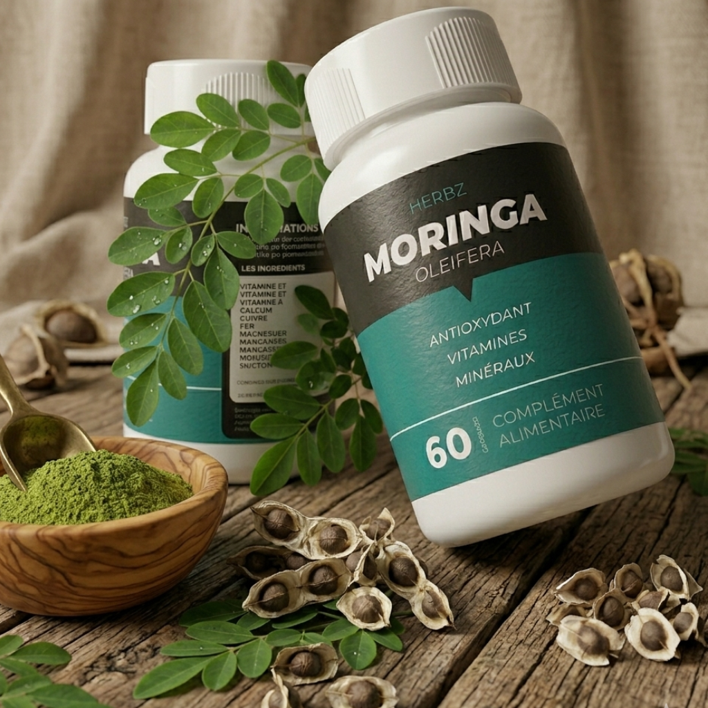 زجاجة المنتج مع المورينجا