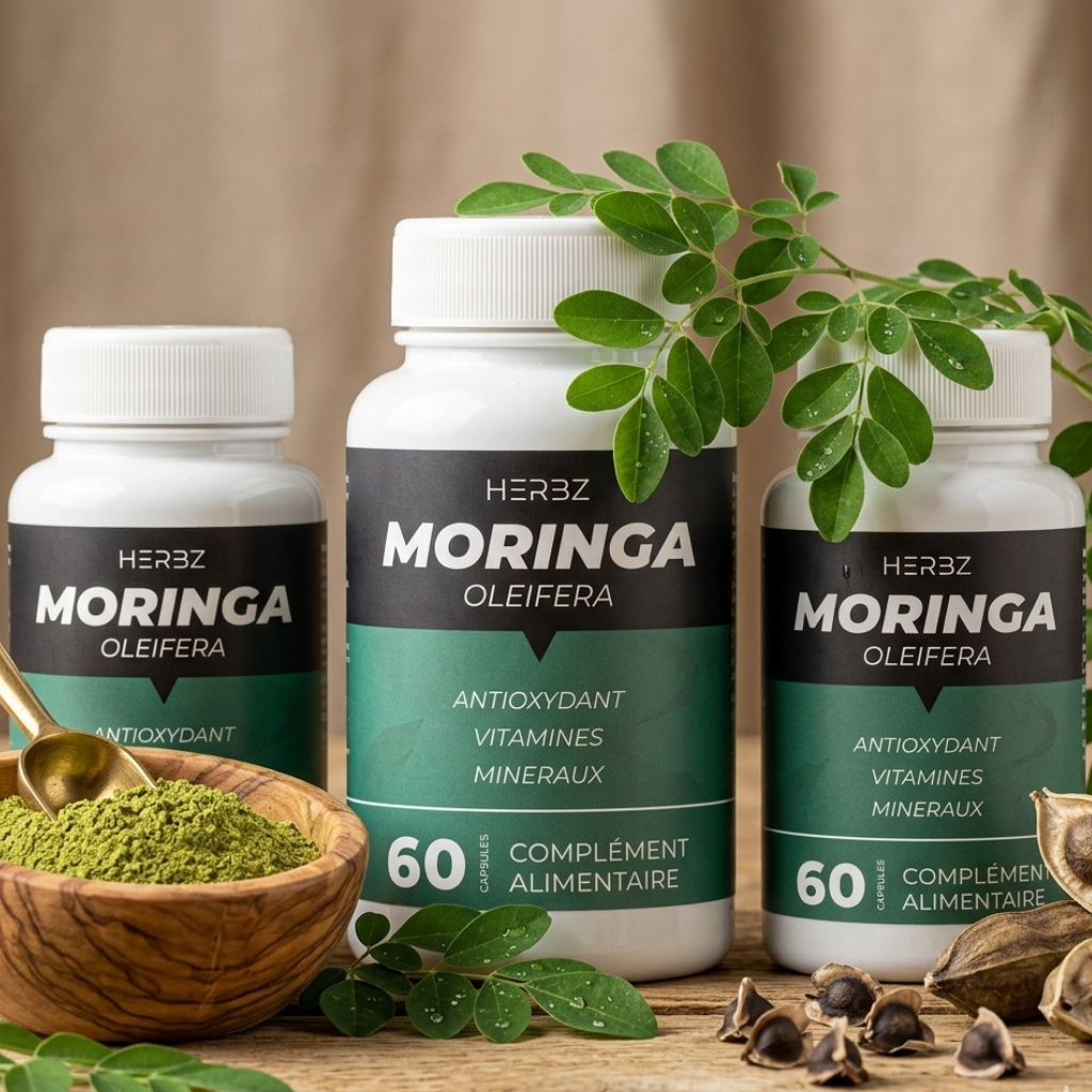 زجاجة مورينجا مع أعشاب طبيعية