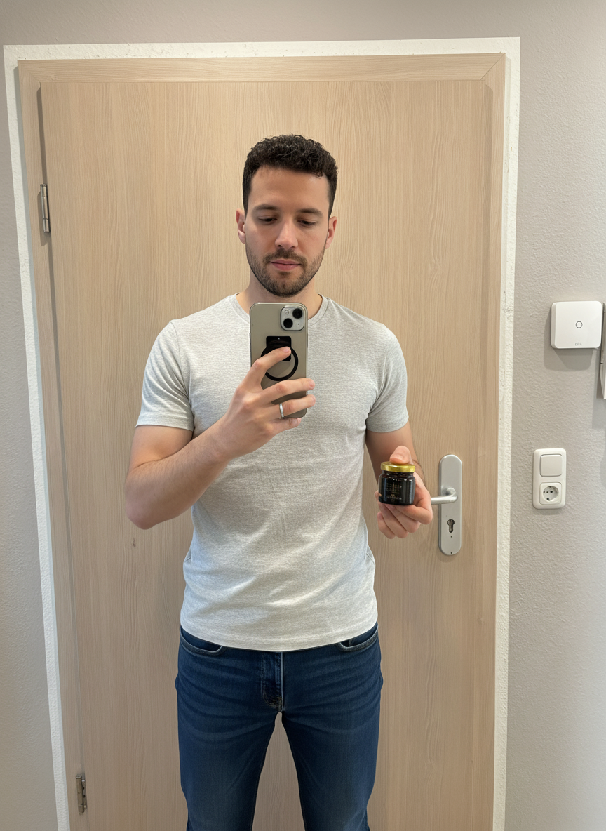 Person, die eine Kapsel Lactoferrin + Vitamin C einnimmt, mit einem Fokus auf die allgemeine Gesundheit