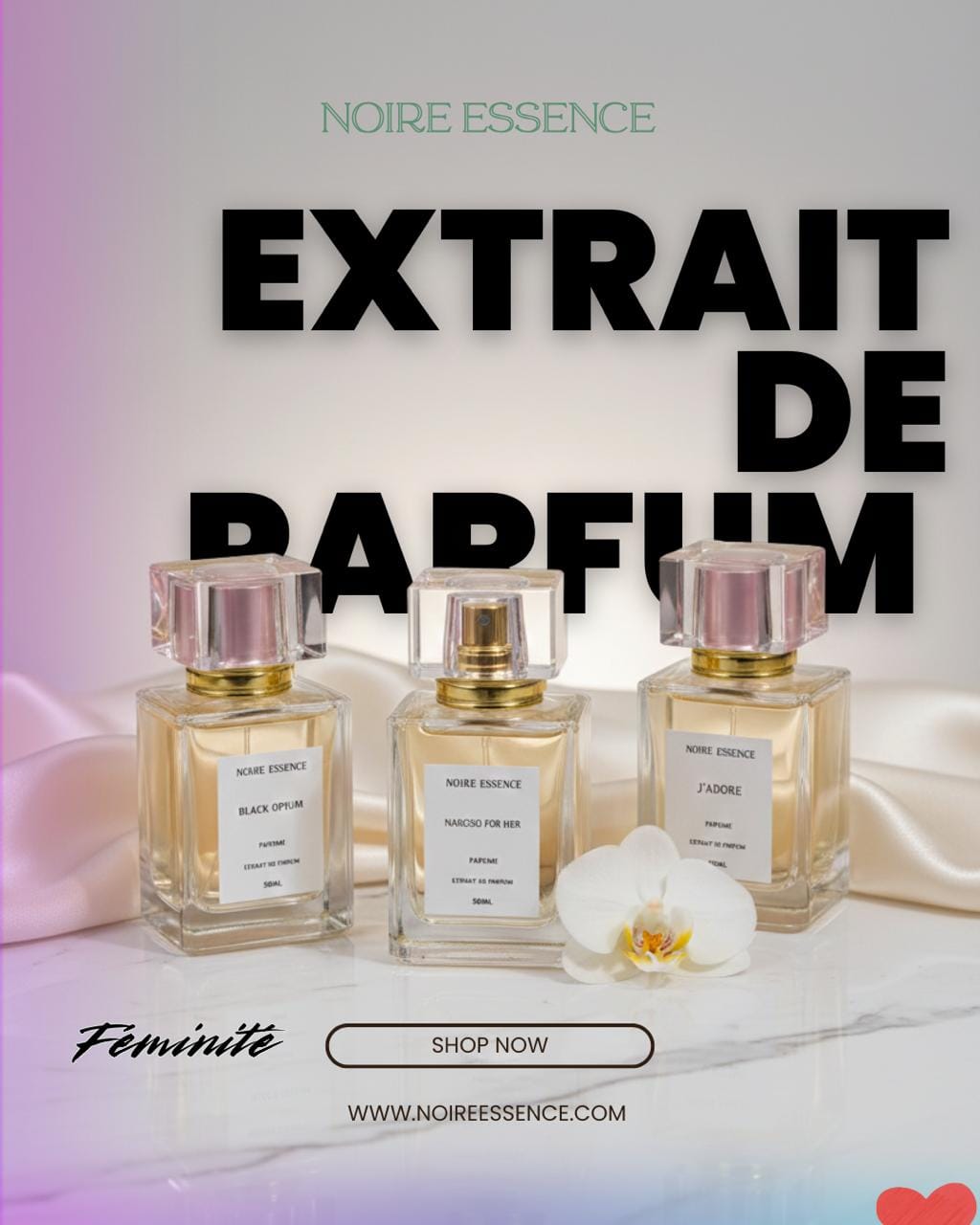 صورة شاملة لمجموعة عطور NOIRE ESSENCE مع التركيز على عطر واحد