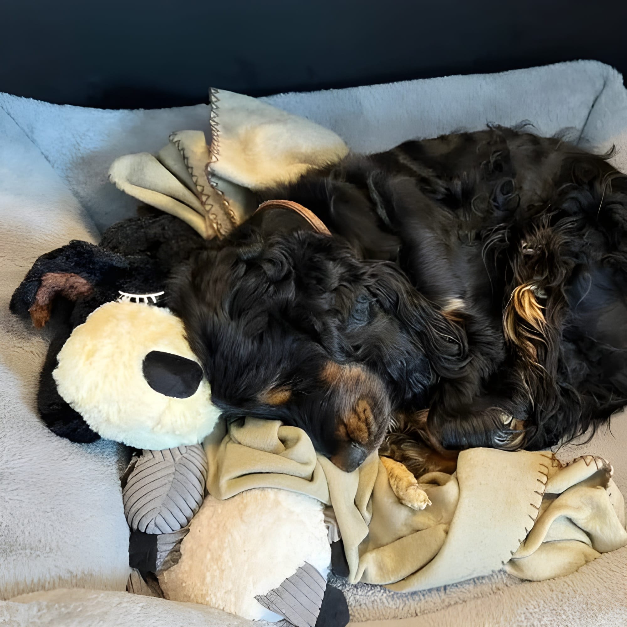 Calm puppy with relaxed expression using the product