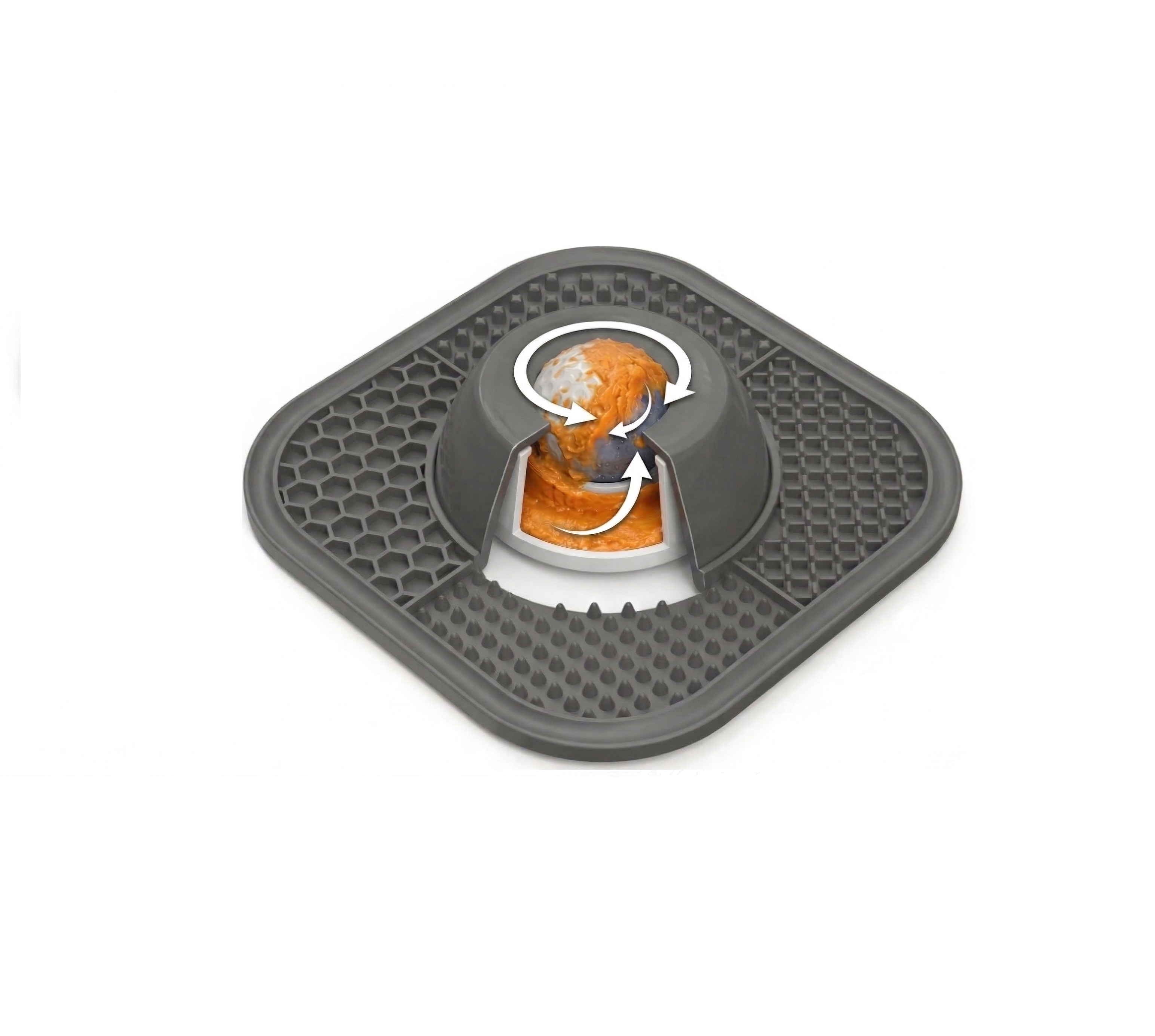 A calm dog enjoying the LickCalm paced lick system.