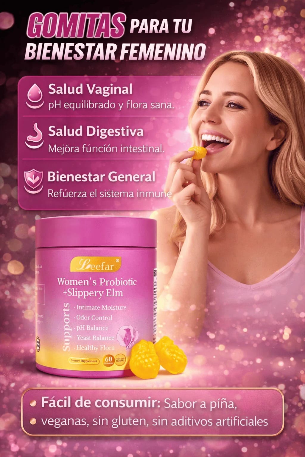 Mujer sonriendo con gomitas probi
uevo si