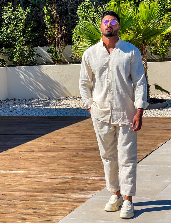 Ensemble en LIN de couleur vert olive