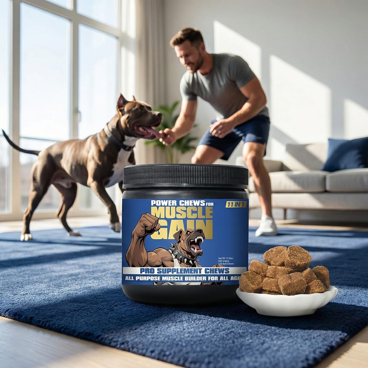 A muscular and happy dog looking vibrant and healthy