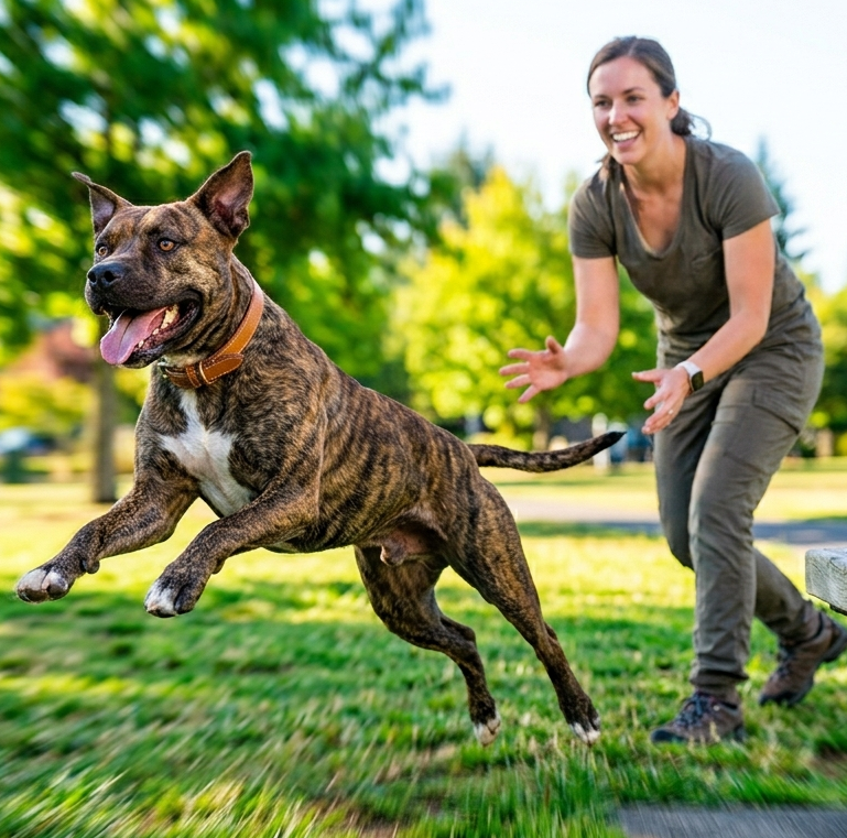 Energetic dog playing fetch