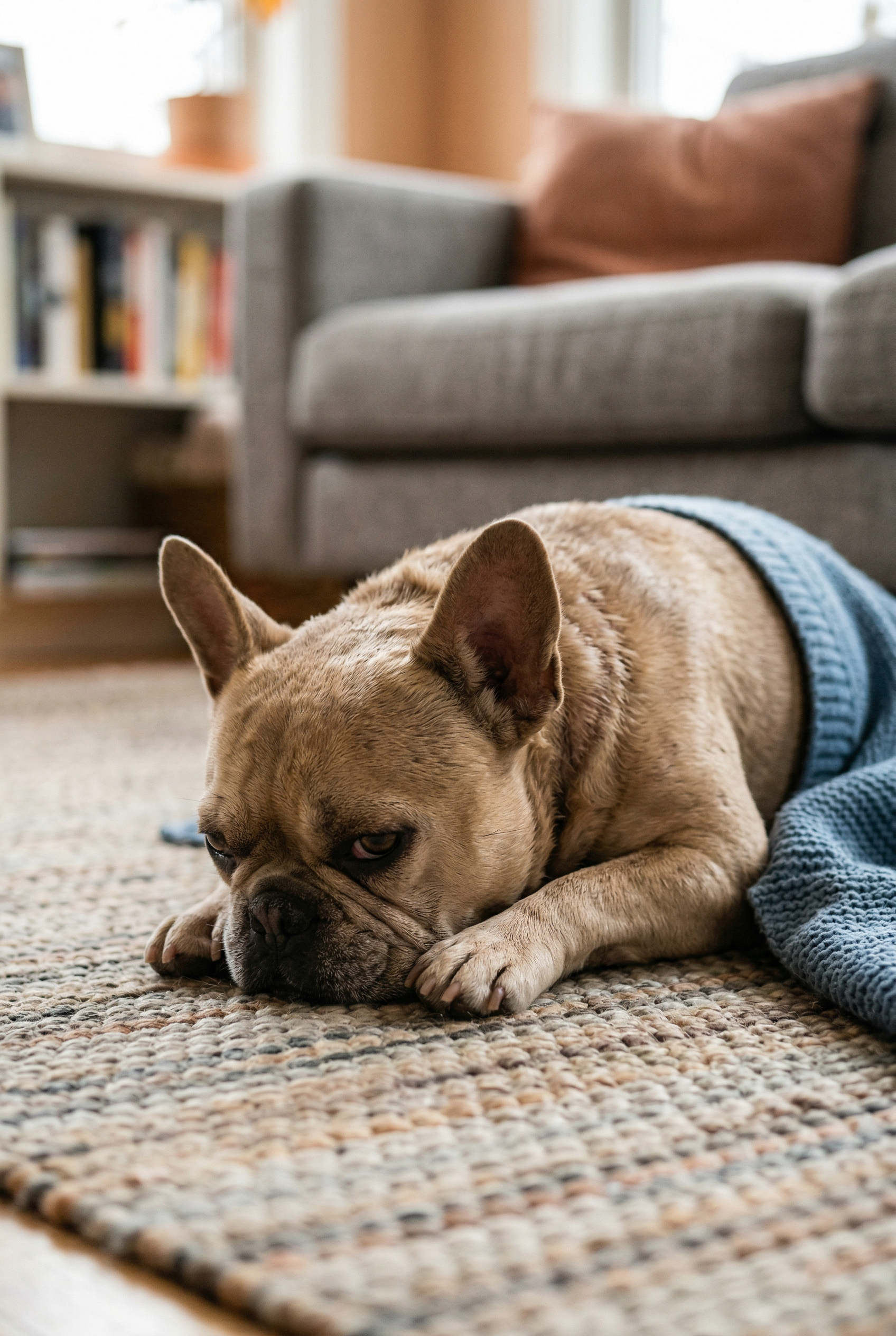 Chien avec un pelage terne et sec avant utilisation des suppléments Worafy