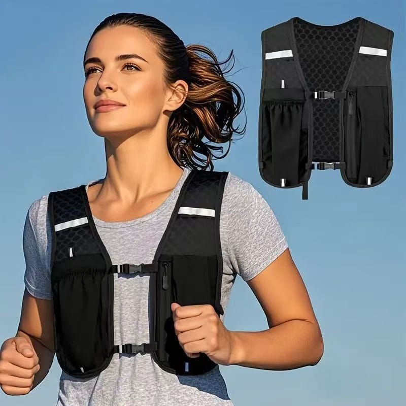 Runner with a lightweight, breathable running vest