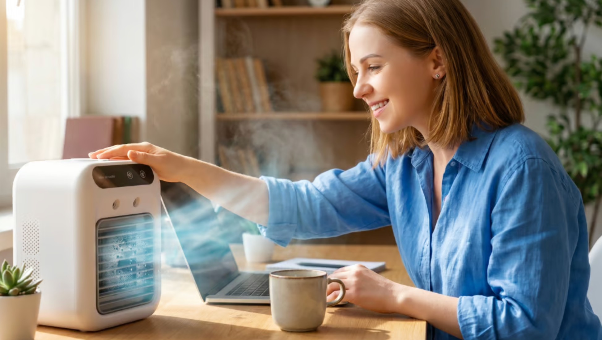Compact desktop air cooler with misting technology