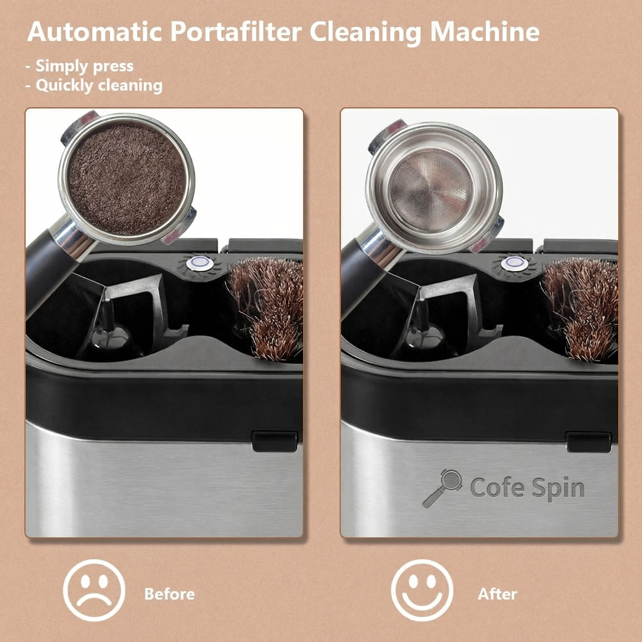 Clean portafilter removed from the coffee cleaner