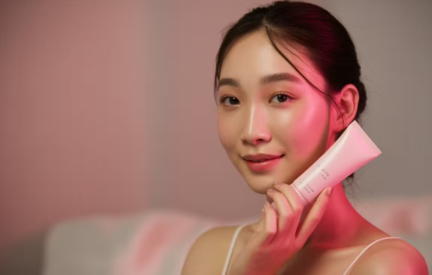 Woman waking up with glowing, refreshed skin