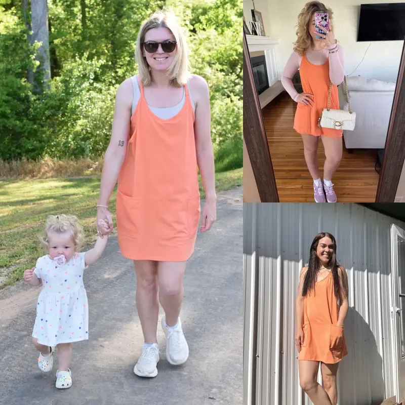 Emily doing yoga in a soft, versatile sports dress.