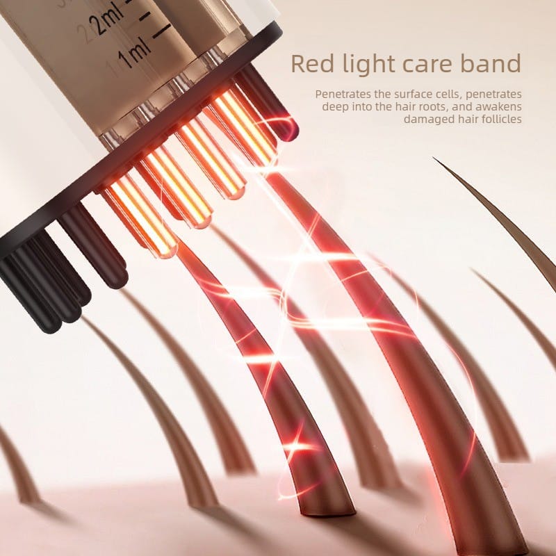 A person using the product on their scalp, eyes closed in relaxation, soft lighting.