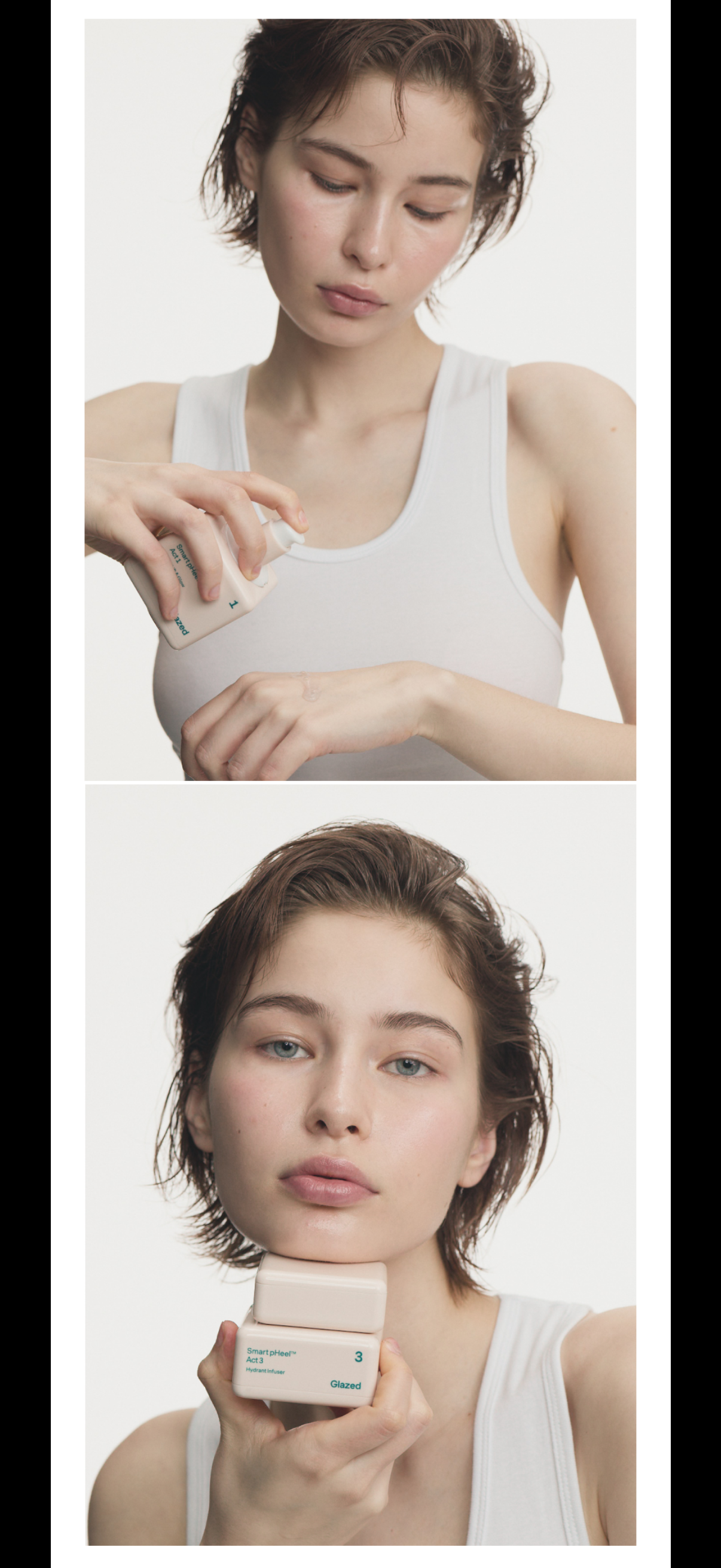 Woman with glowing, hydrated skin achieving the 'glass skin' look.