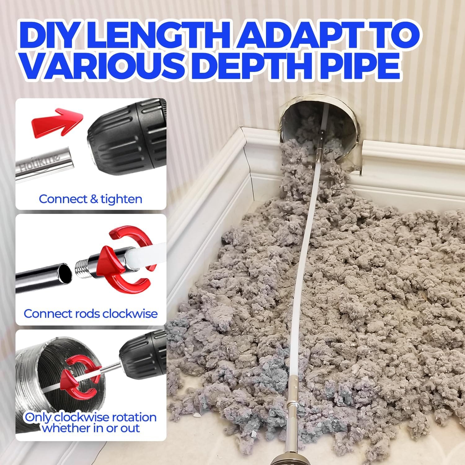 Synthetic brush head for deep dryer vent cleaning