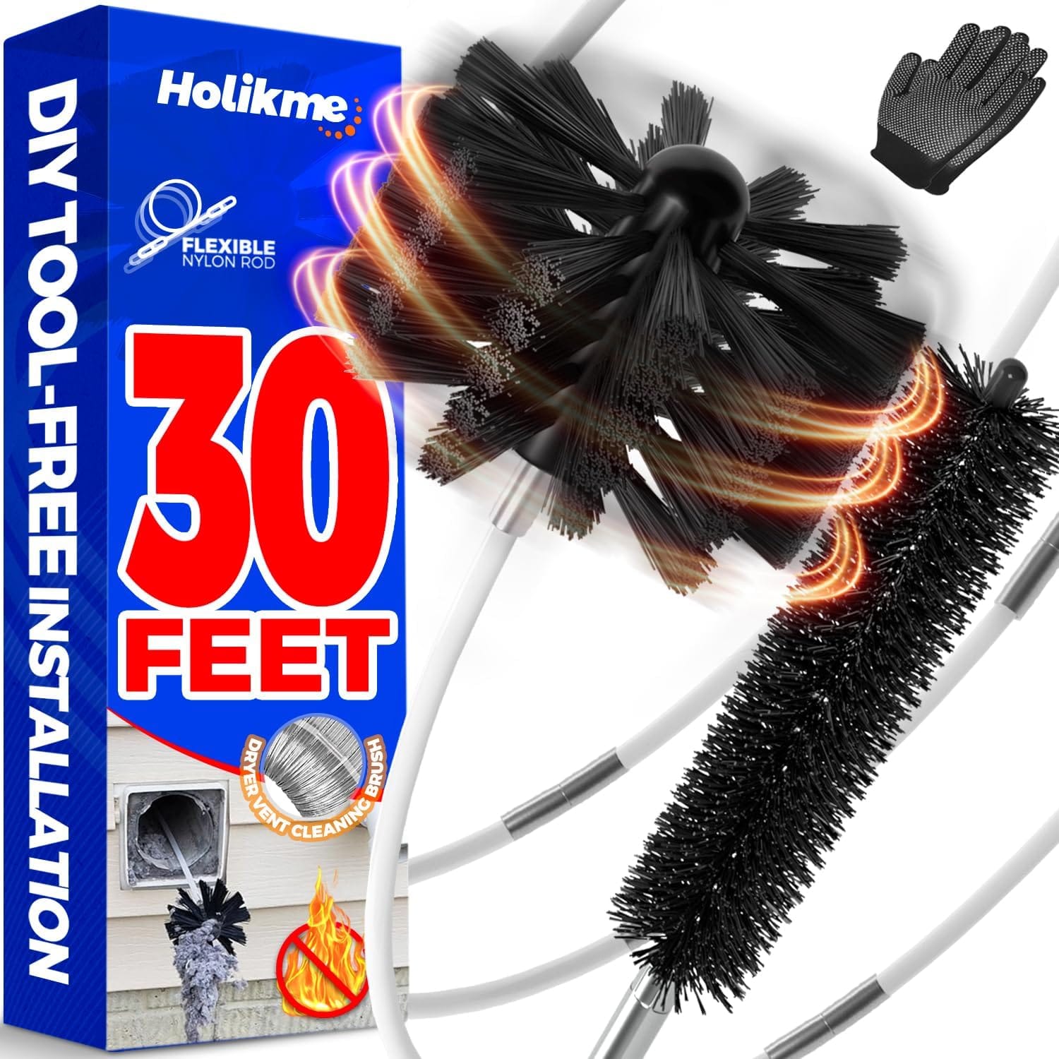 Professional dryer vent cleaning tool kit with flexible rods