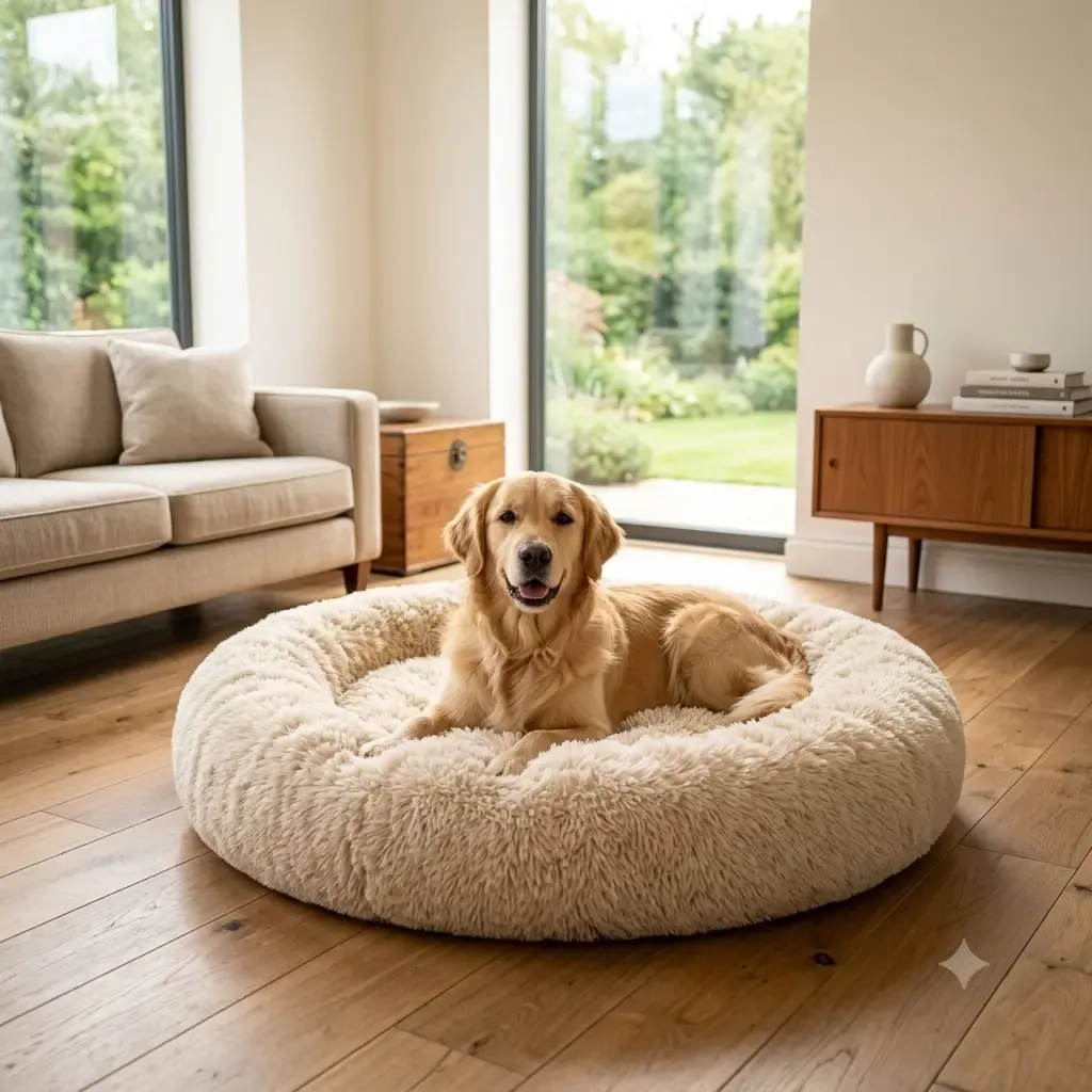 Plush calming pet bed for anxious dogs