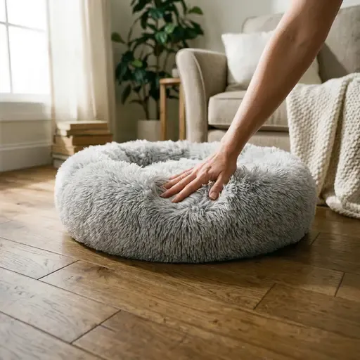 Dog peacefully sleeping in a pet bed