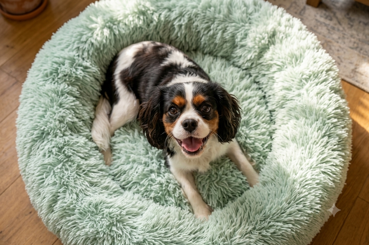 Close-up of plush pet bed material