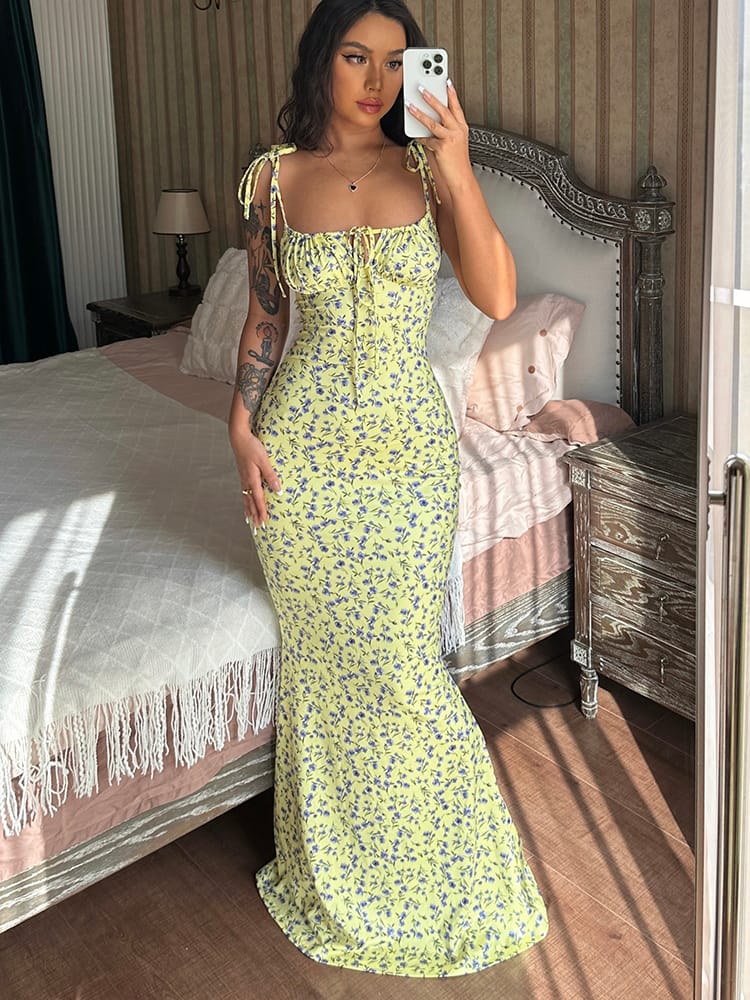 Collection of floral sling dresses in various colors