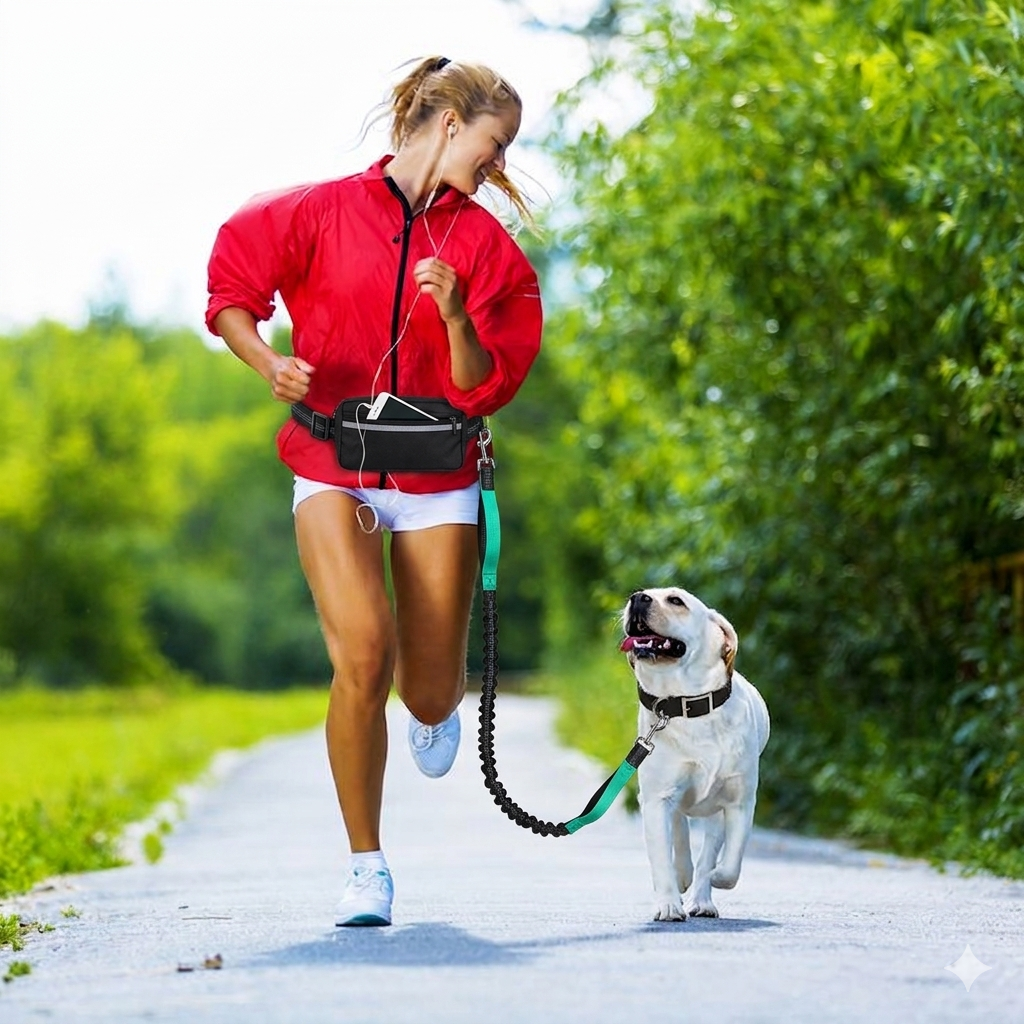 A vibrant nylon pet leash in use with a dog