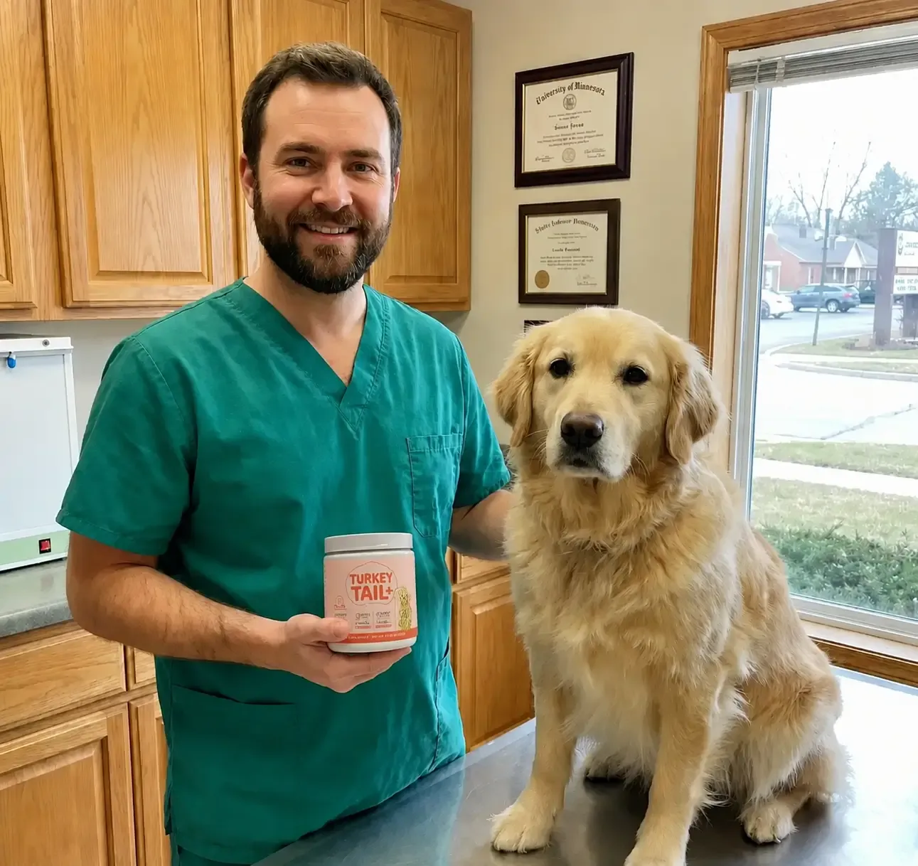 Bottle of probiotic supplement for pets