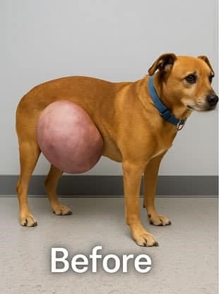 Close-up image of a dog's skin showing a fatty lump.