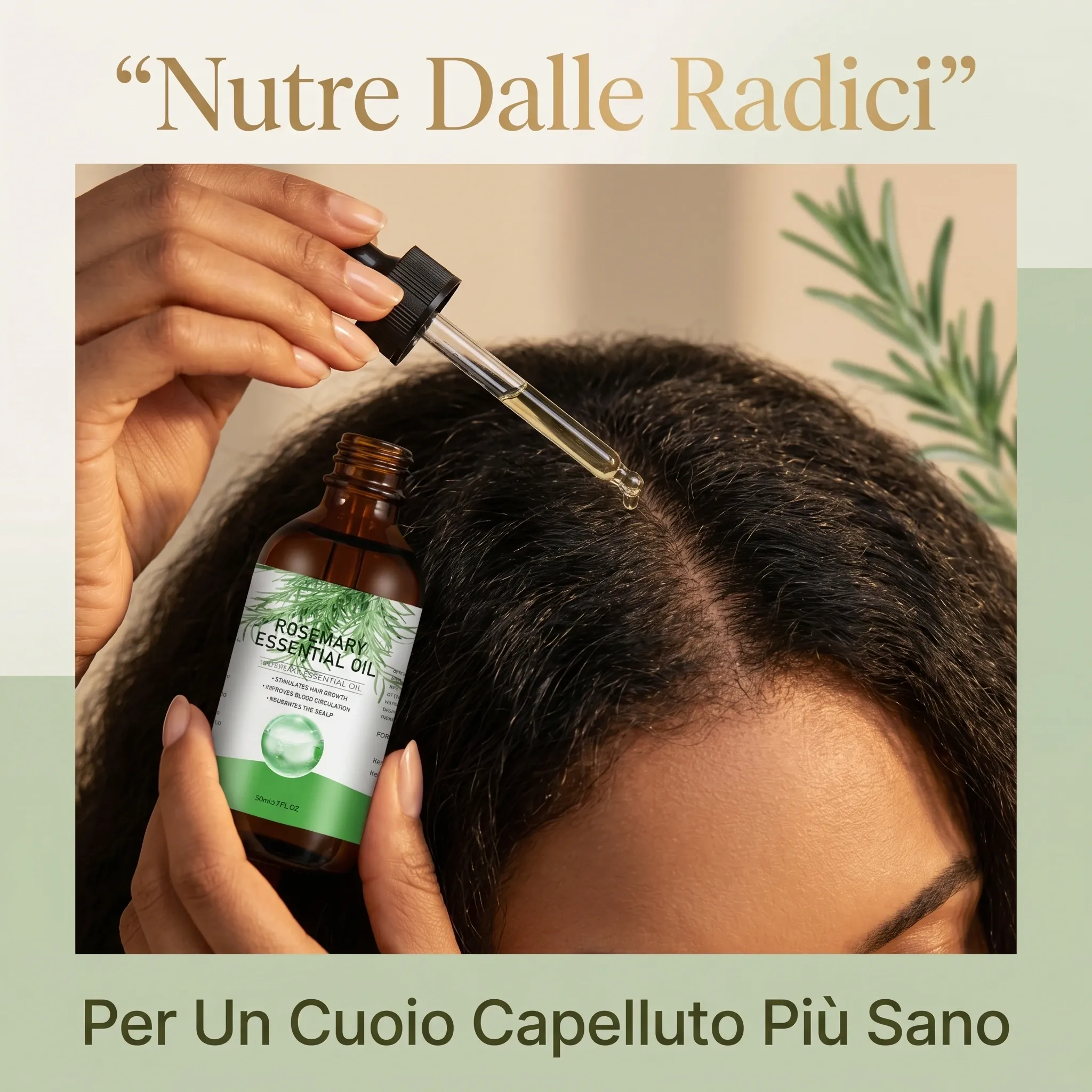 Donna che applica olio sui capelli