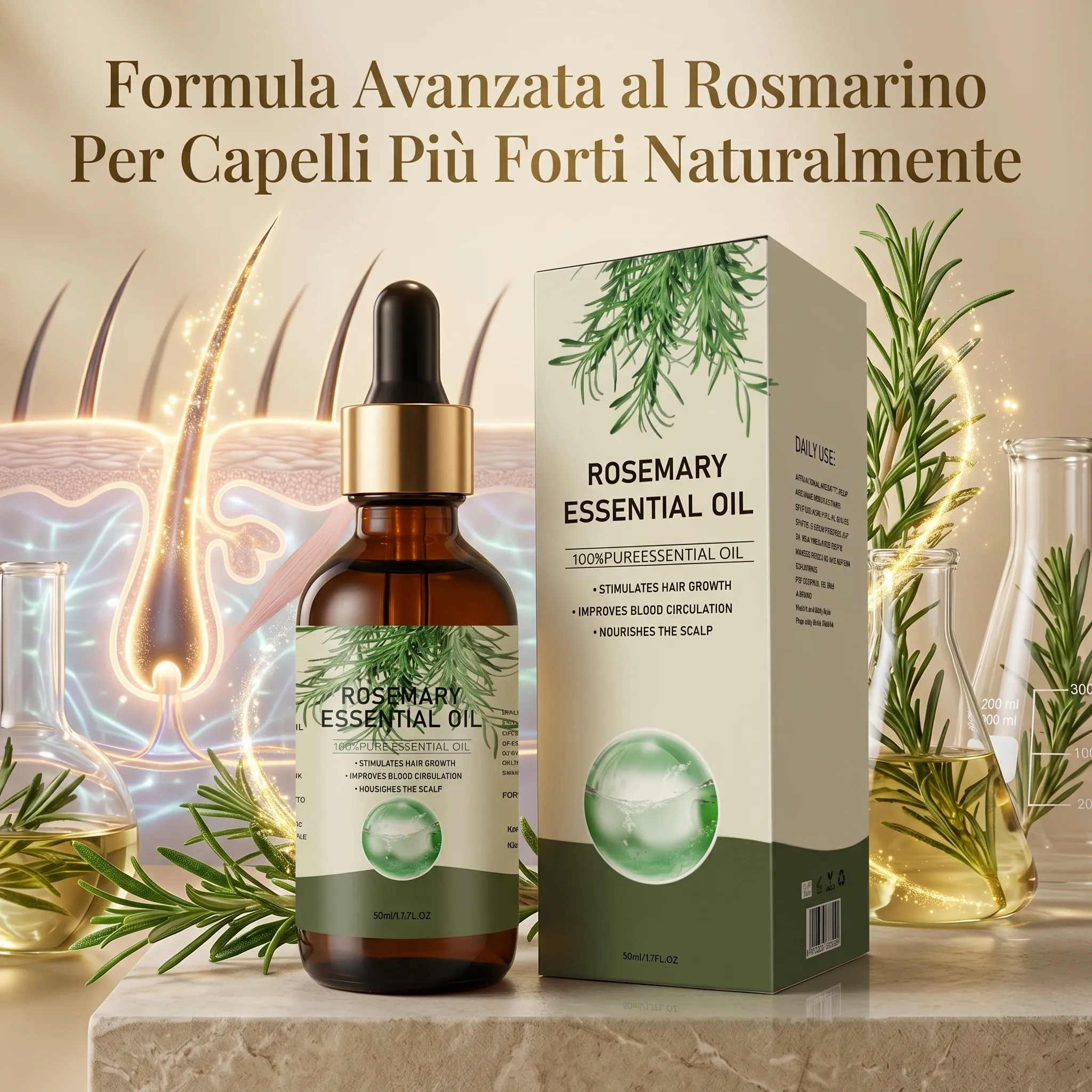 Bottiglia di olio per capelli al rosmarino e menta