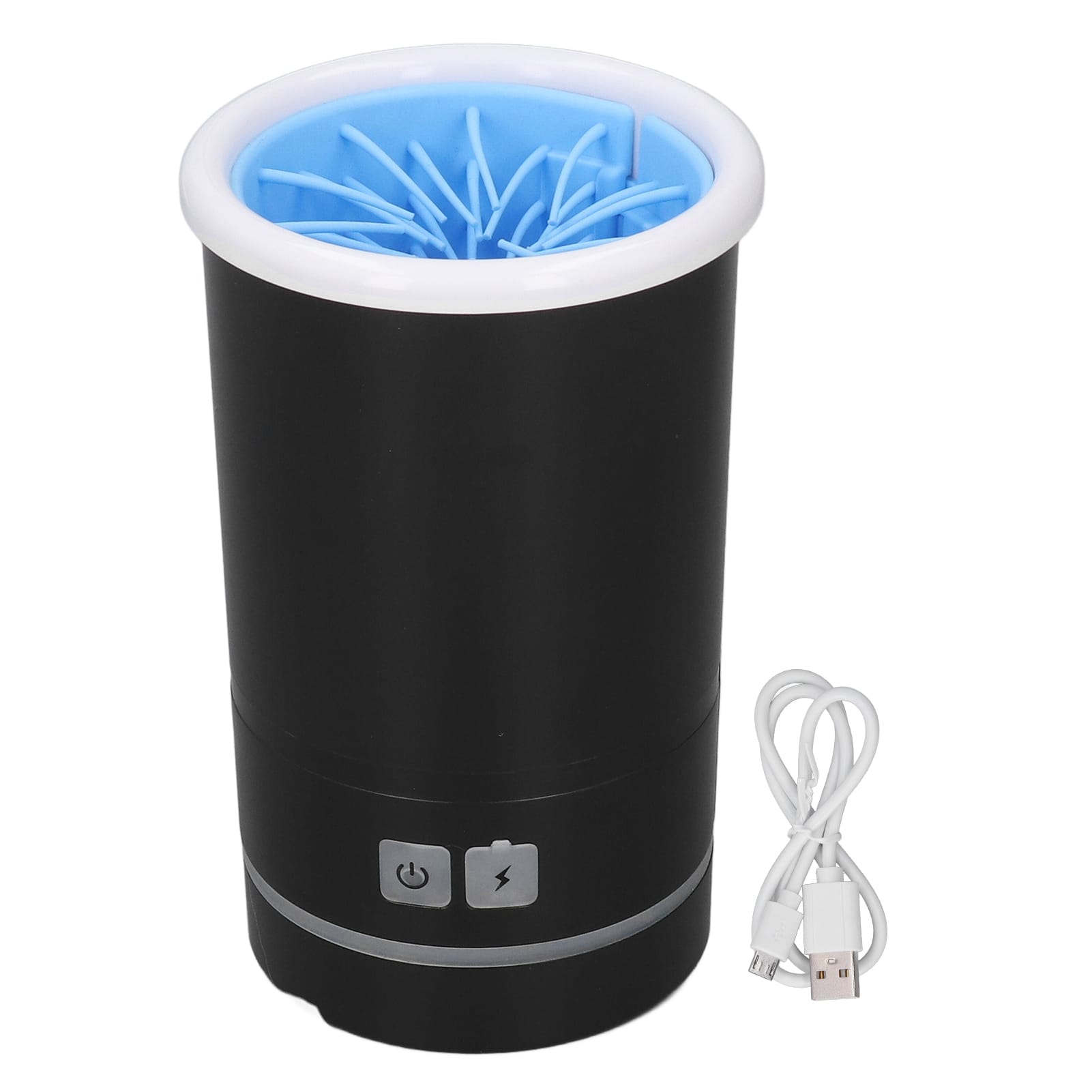 A person smiling brightly while holding a USB rechargeable electric toothbrush.
