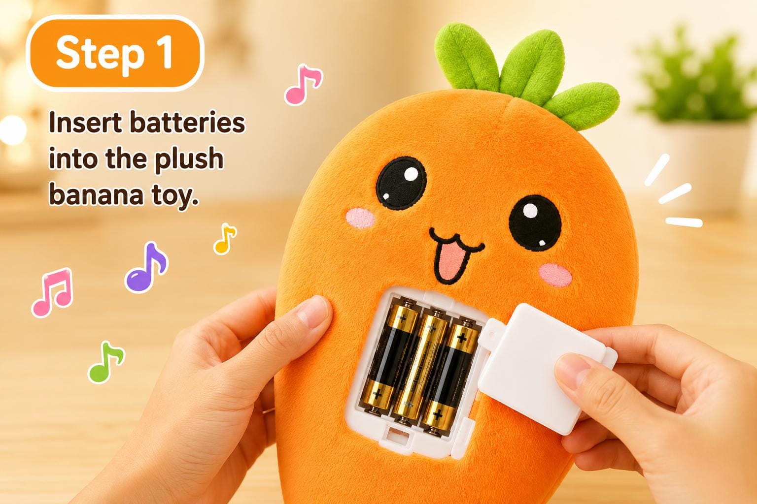 Banana toy with batteries being inserted