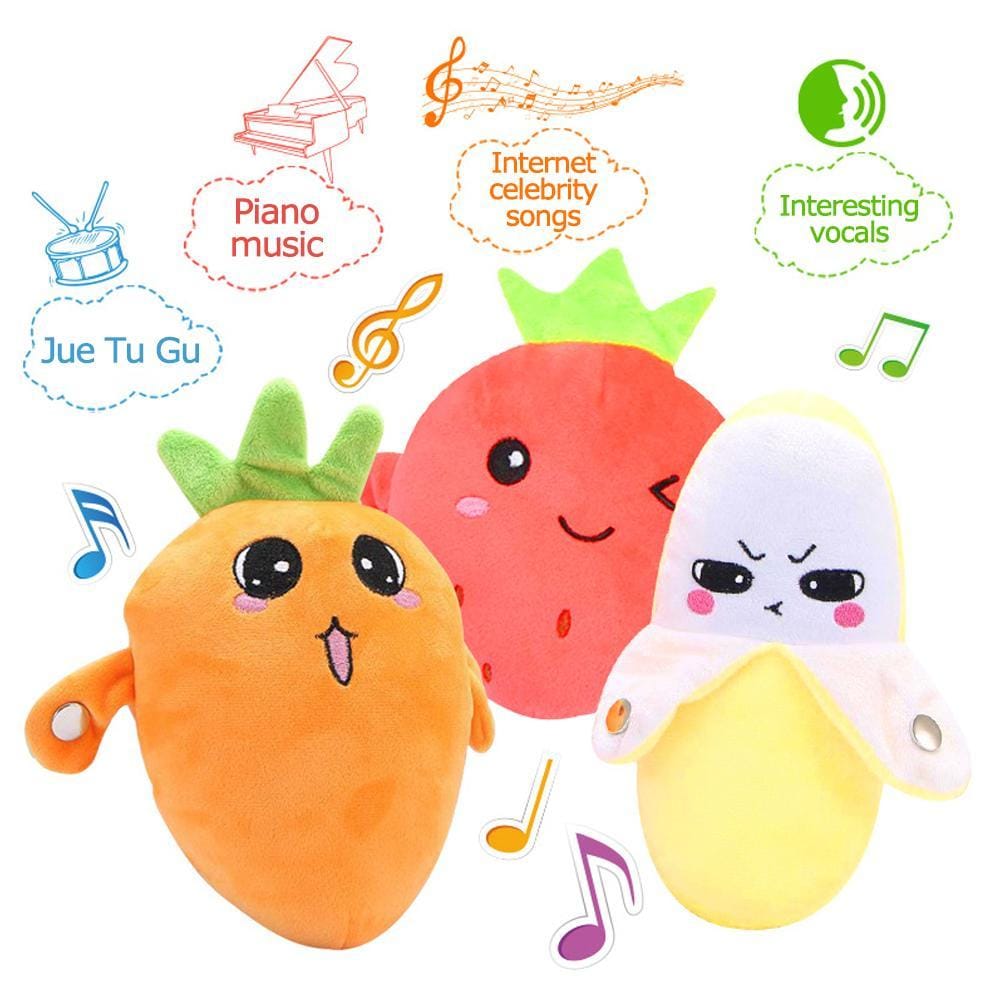 Plush banana toy that plays music when touched