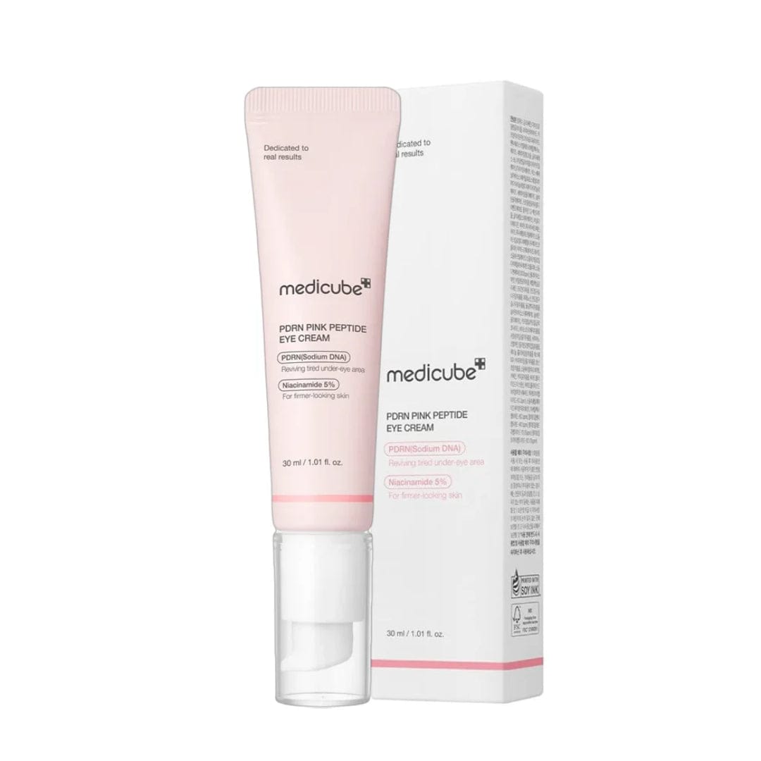 Skincare products arranged in a minimalist, clean aesthetic