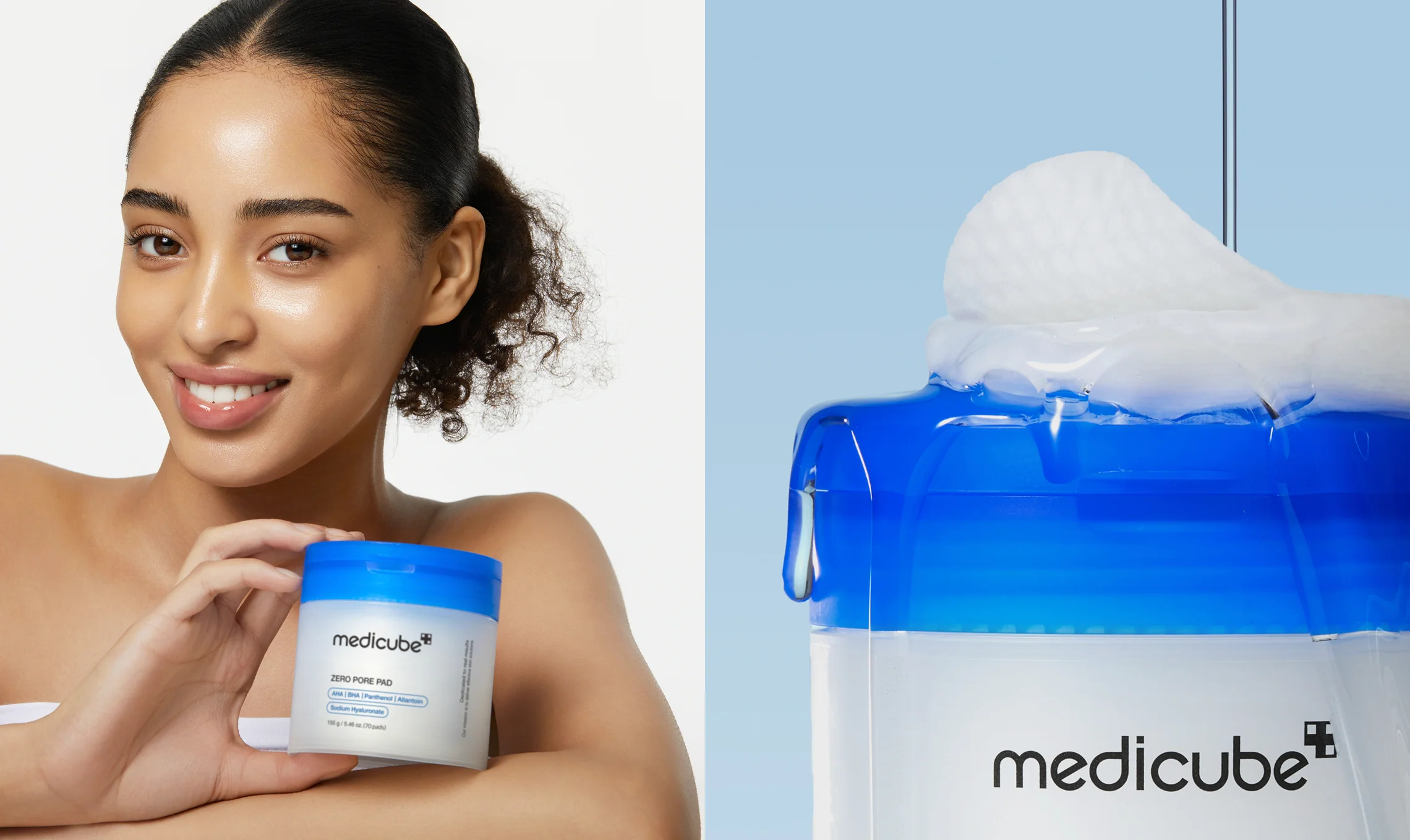 Woman smiling with radiant skin, holding a Luxora Beauty Glow Bundle