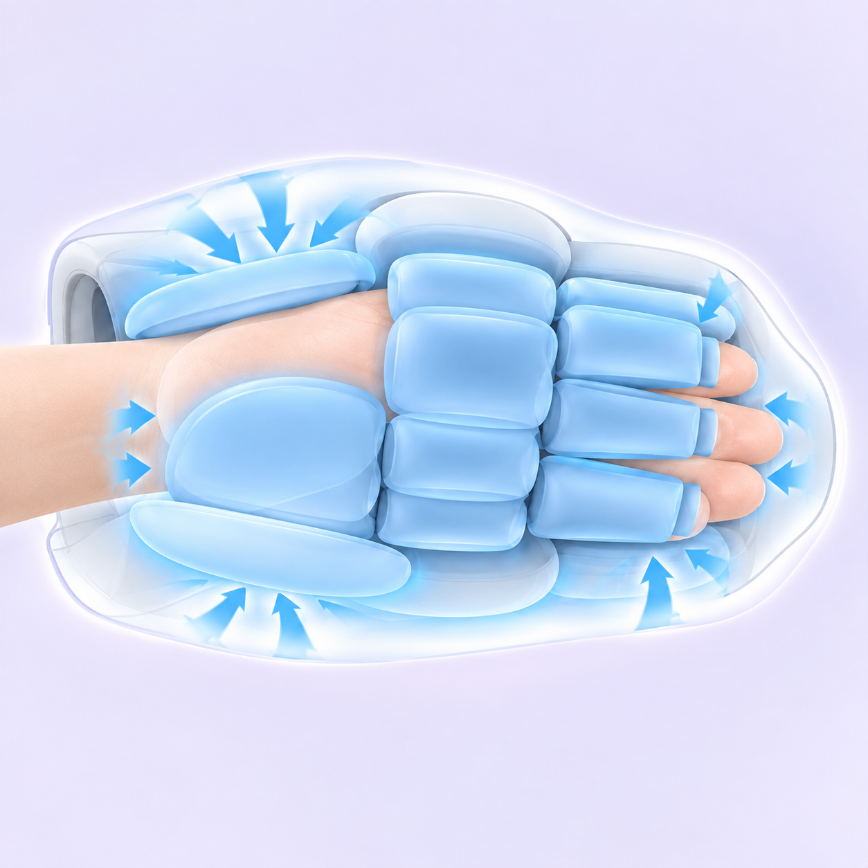 Person relaxing while using hand massager device