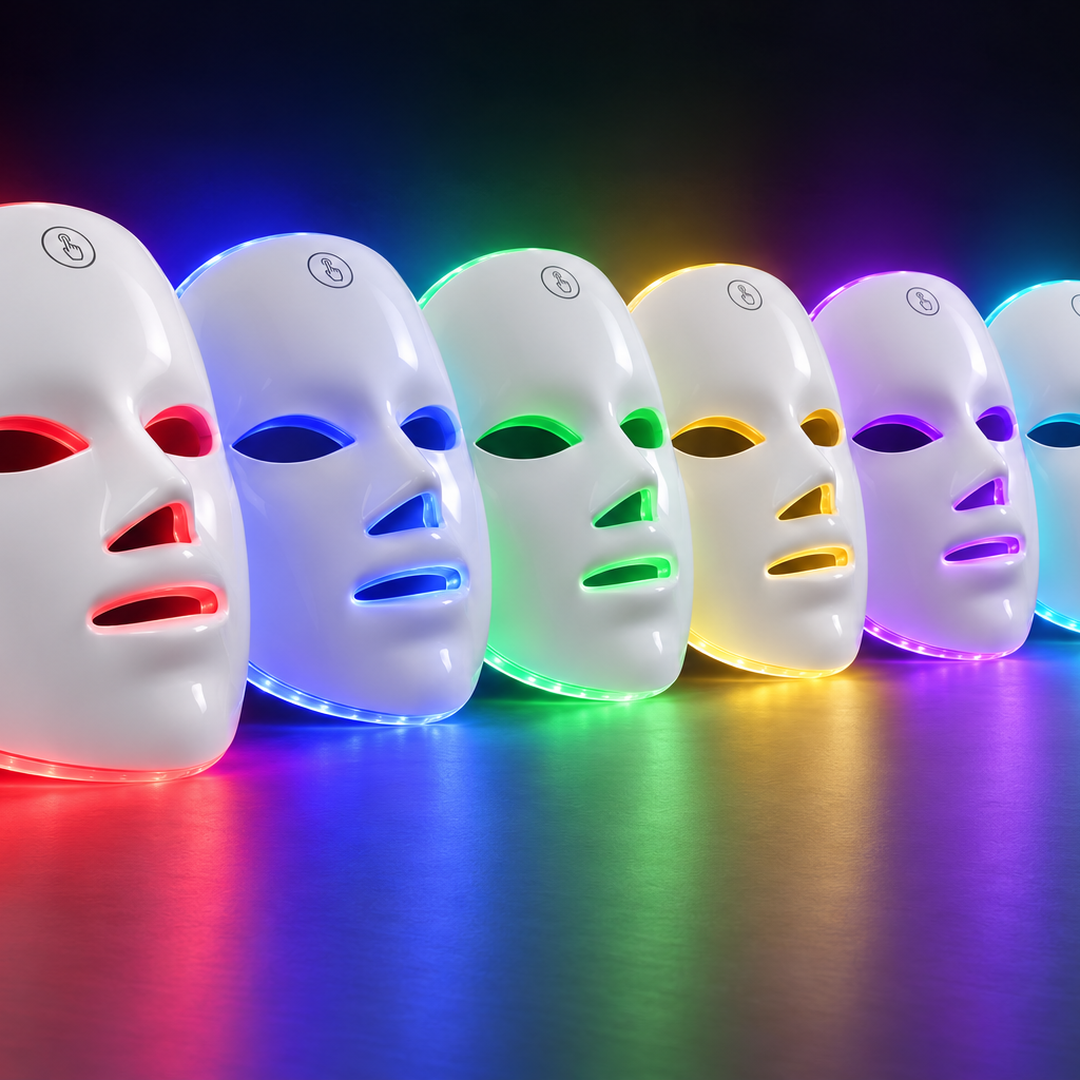 Woman smiling while using the Wireless LED Light Therapy Face Mask