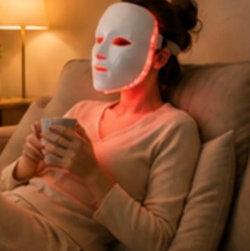Close-up of LED face mask technology