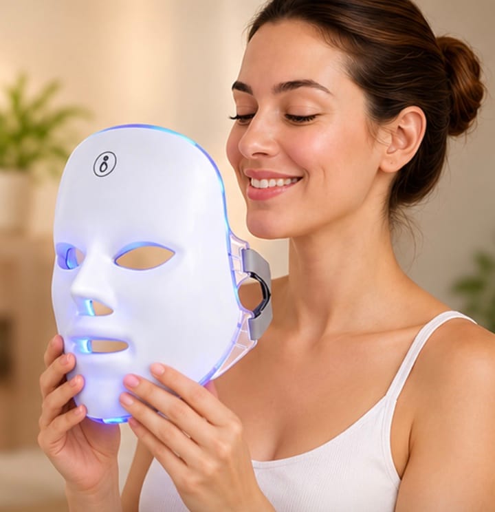 Person smiling after removing LED mask