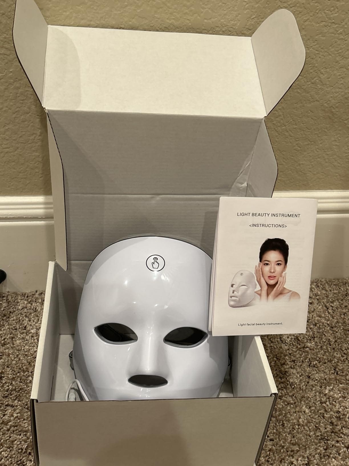 Before and after comparison of skin treated with the LED mask