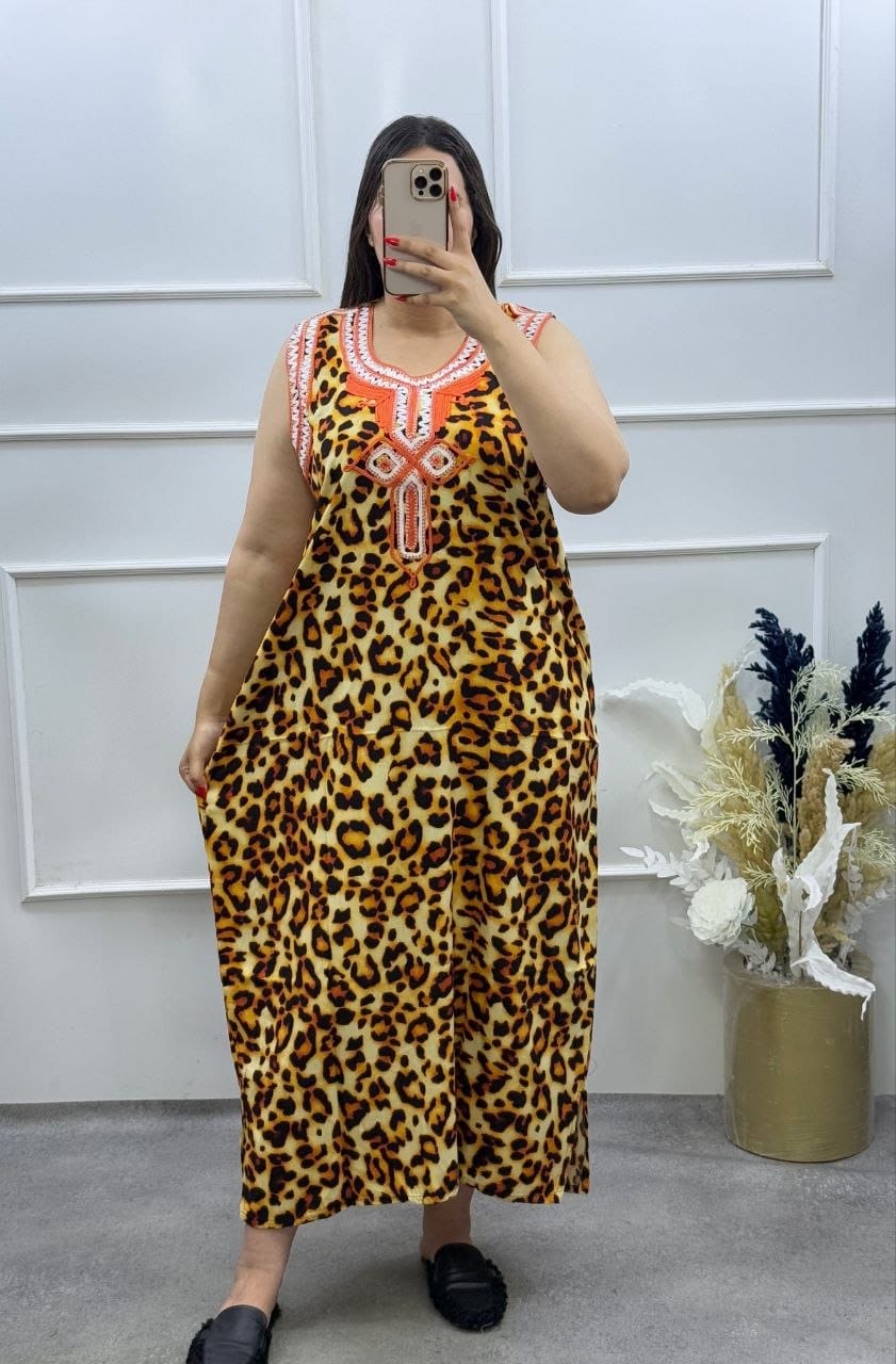 Woman wearing a Moroccan style house dress