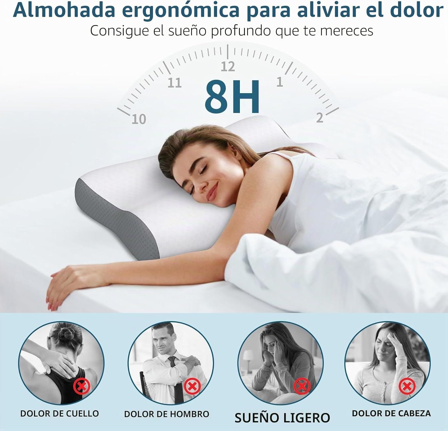 Almohada ergonómica contorneada para soporte cervical