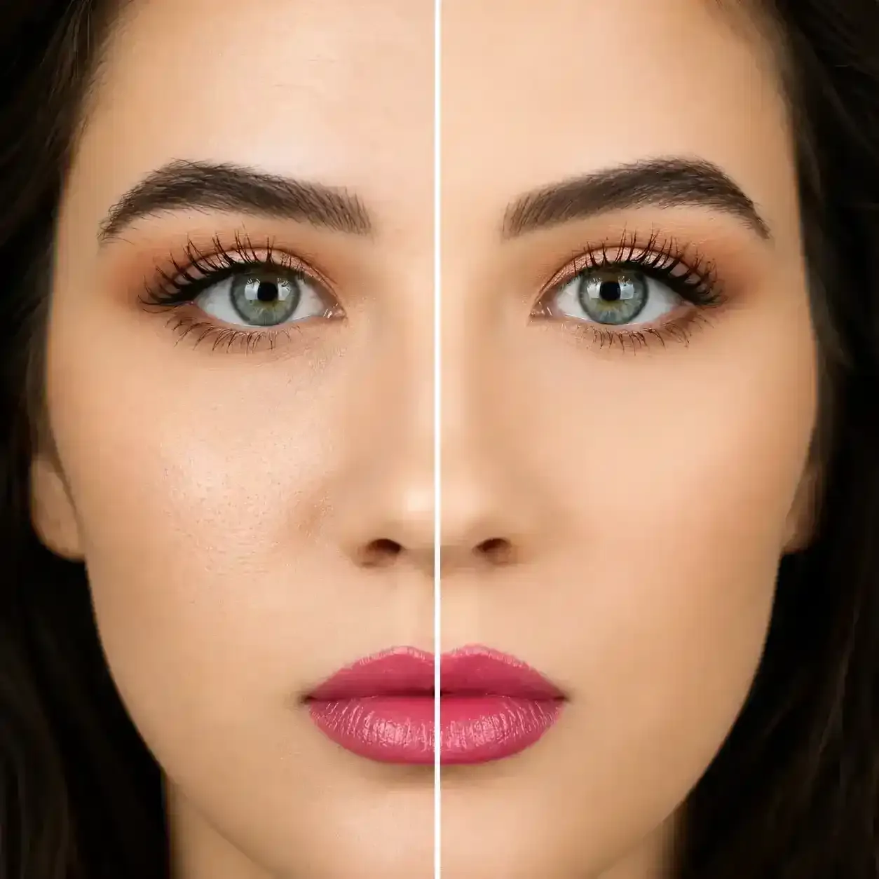 Lifestyle image of a woman with flawless skin wearing TLM Color Changing Foundation.