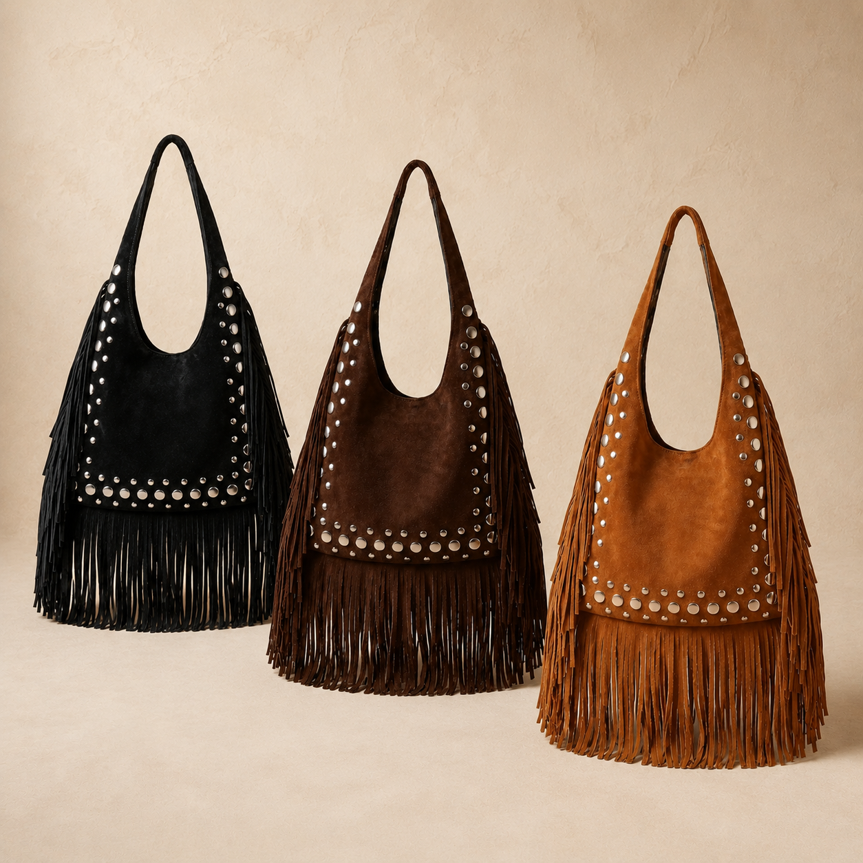 MARRAVA Marrakech Fringe Bag in soft suede with flowing fringe