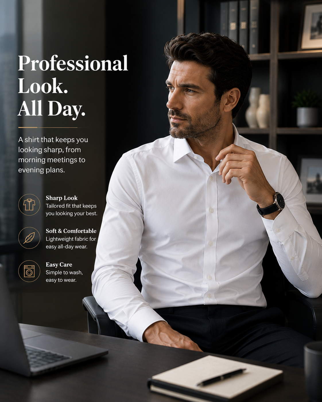 Modern professional wearing a versatile all-day shirt
