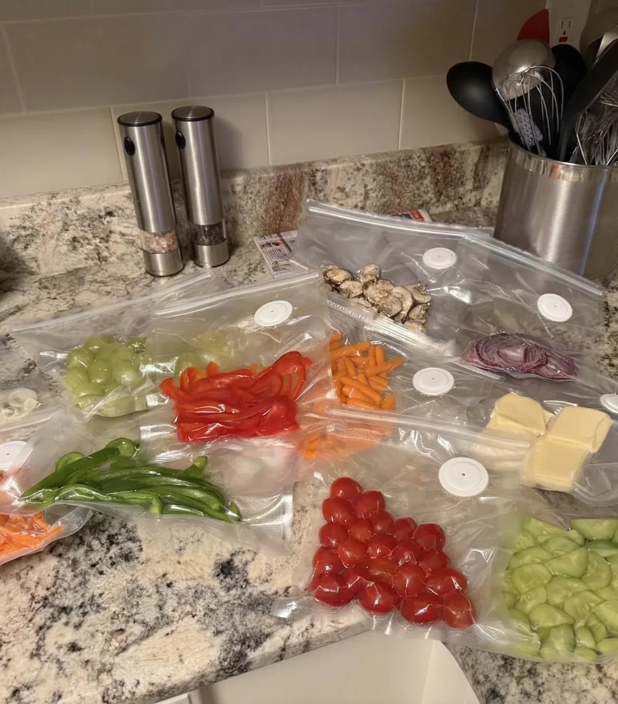 Organized pantry with fresh produce bags