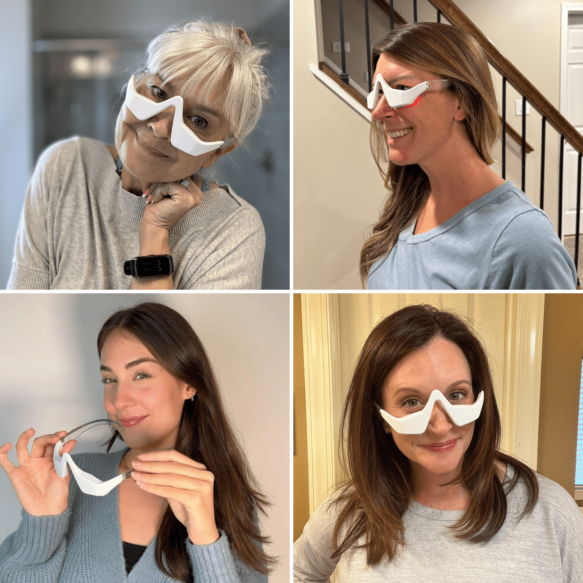 Woman using eye rejuvenation device for puffiness